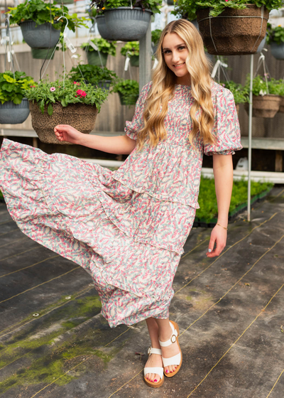 Blue floral smocked dress