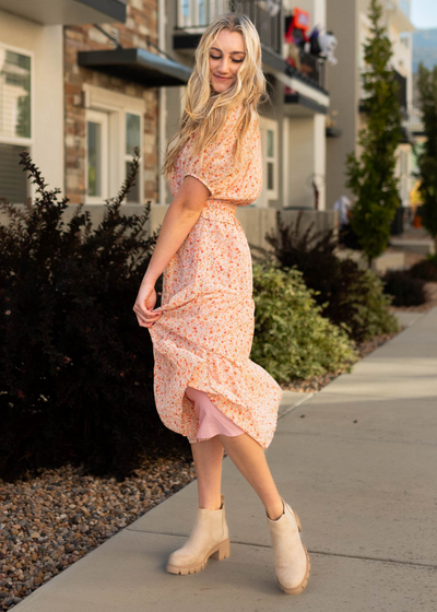 Salmon floral dress