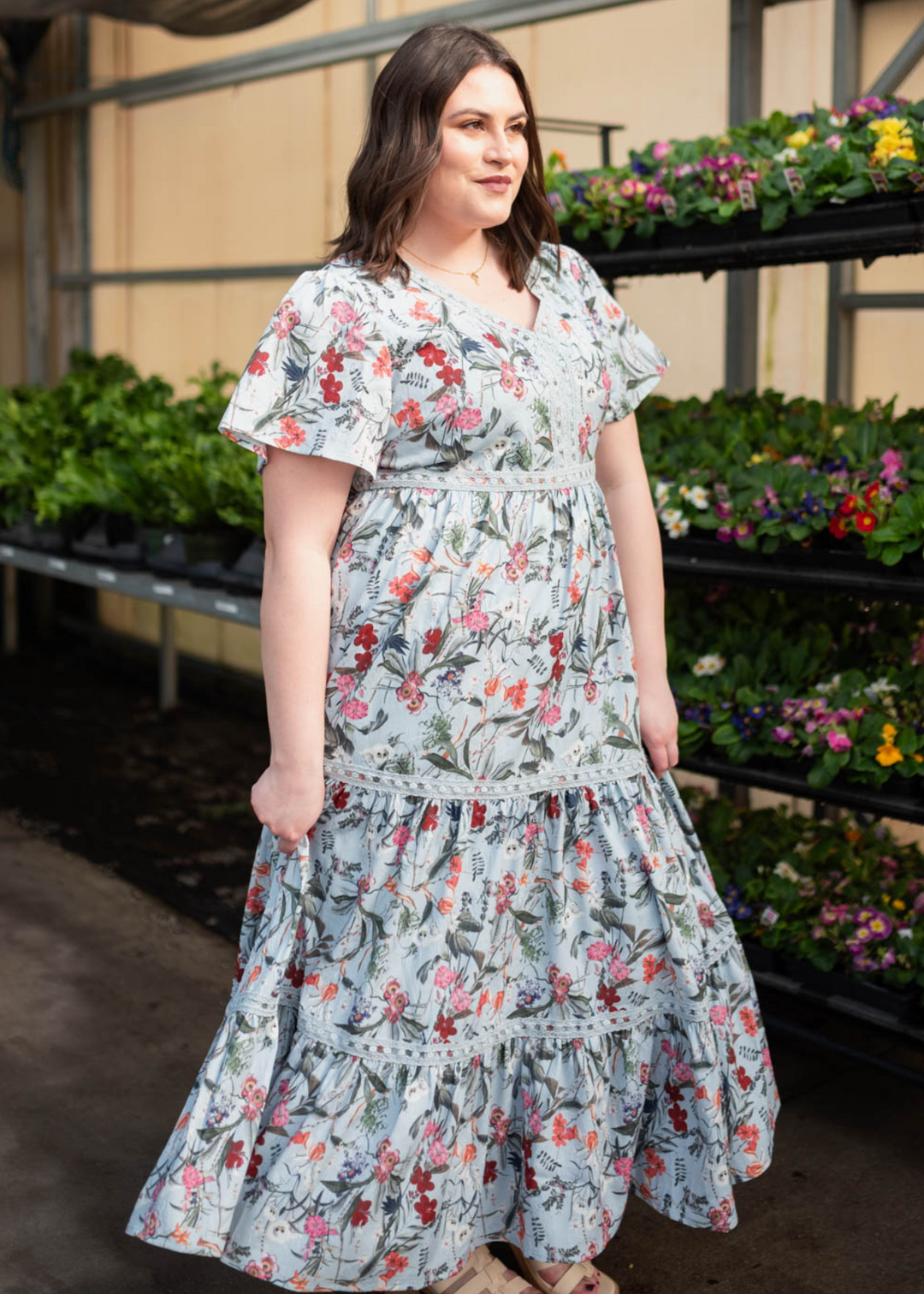 Zoie Blue Floral Tiered Dress - Floral Dress | Lena Layne