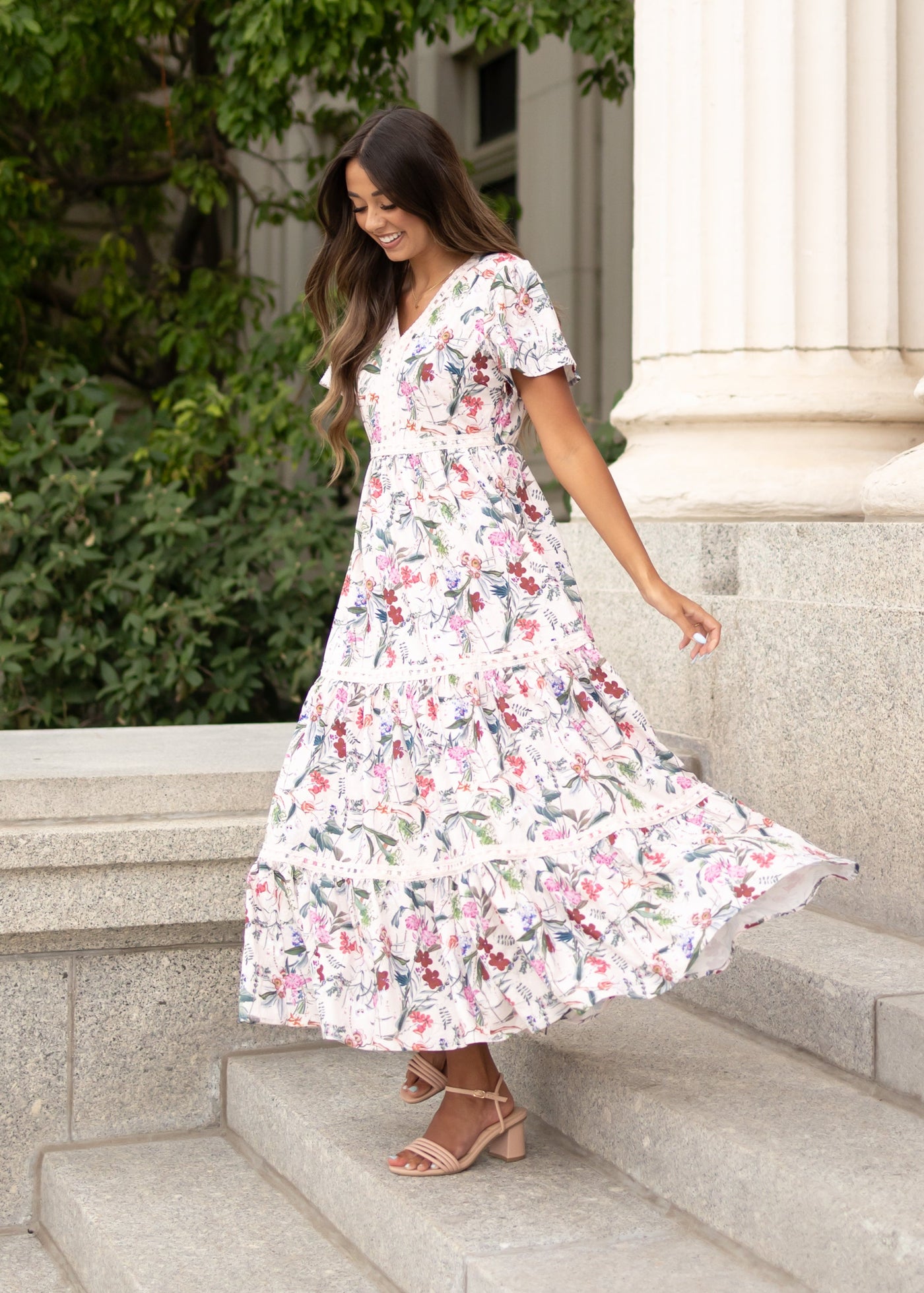 Lena Lou pink floral tiered dress at Lena Layne