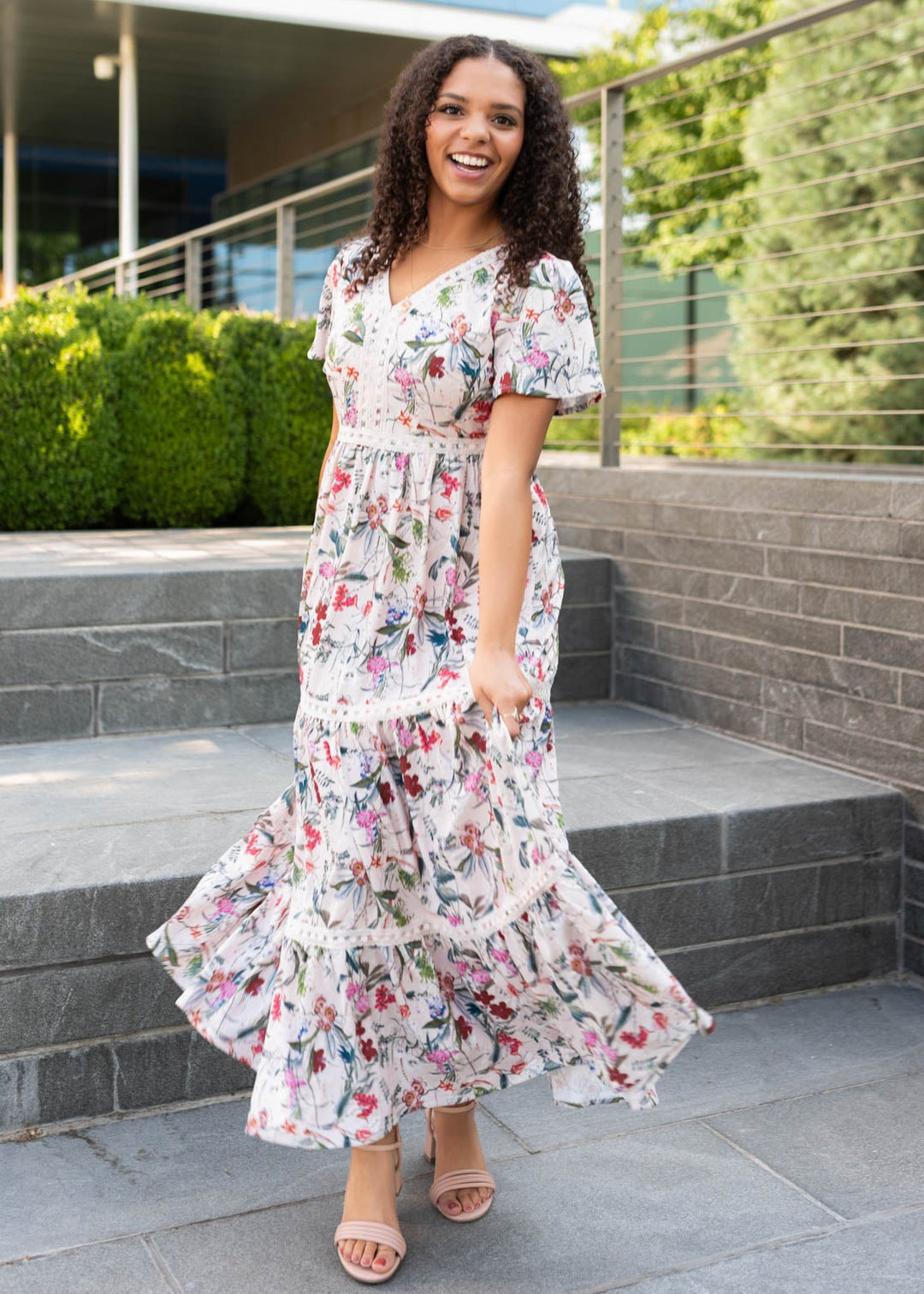 【新品未使用】THE TOE Weesper Dress S Zoie Pink Floral Tiered Dress - Elegant Dress | Lena Layne