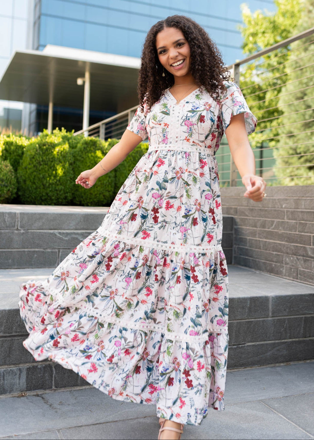 Zoie Pink Floral Tiered Dress - Elegant Dress | Lena Layne