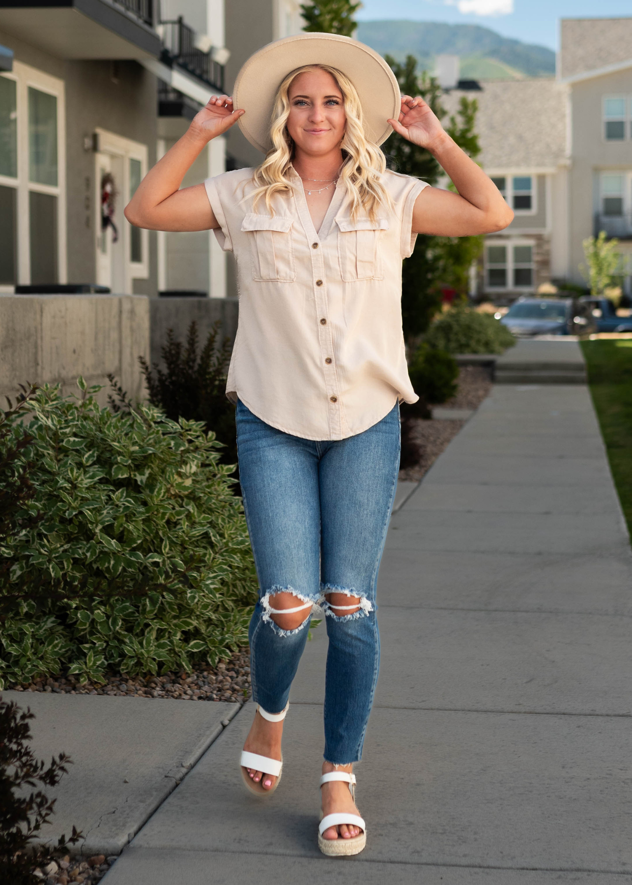 Button up khaki top with collar