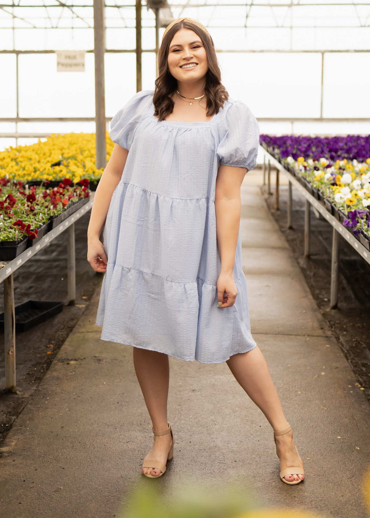 Short sleeve light blue dress