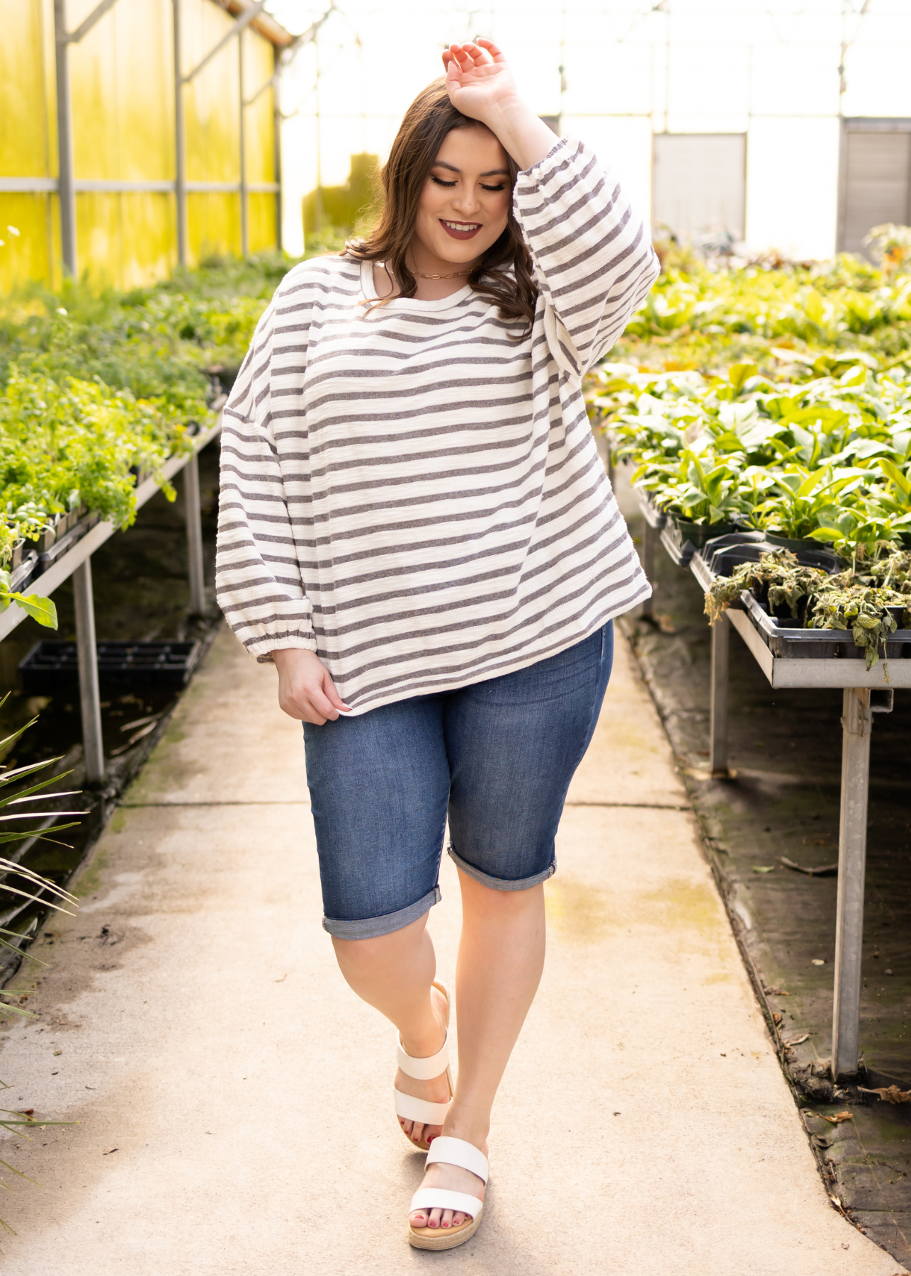 Plus size long sleeve heather grey top