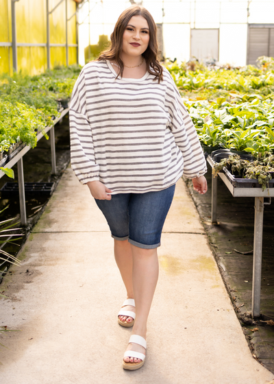 Plus size long sleeve heather grey top