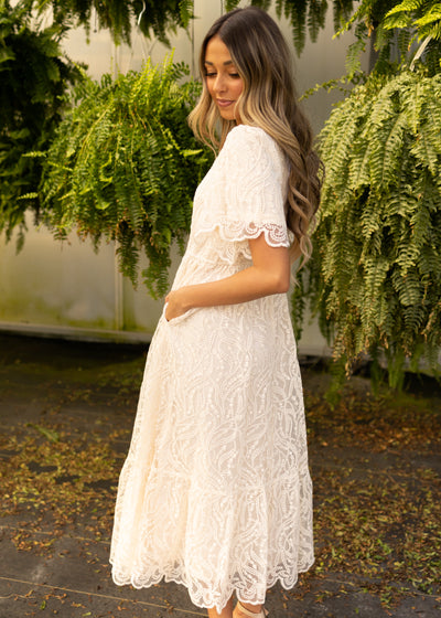 Side view of a cream dress