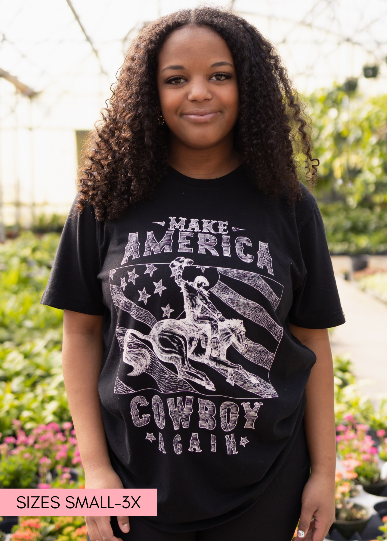 Front view of a American cowboy black tee