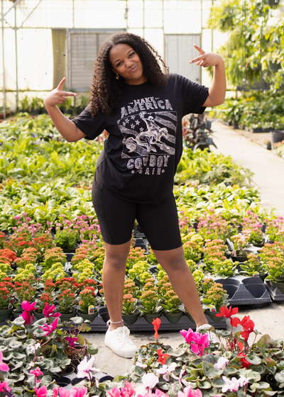 American cowboy black tee with short sleeves