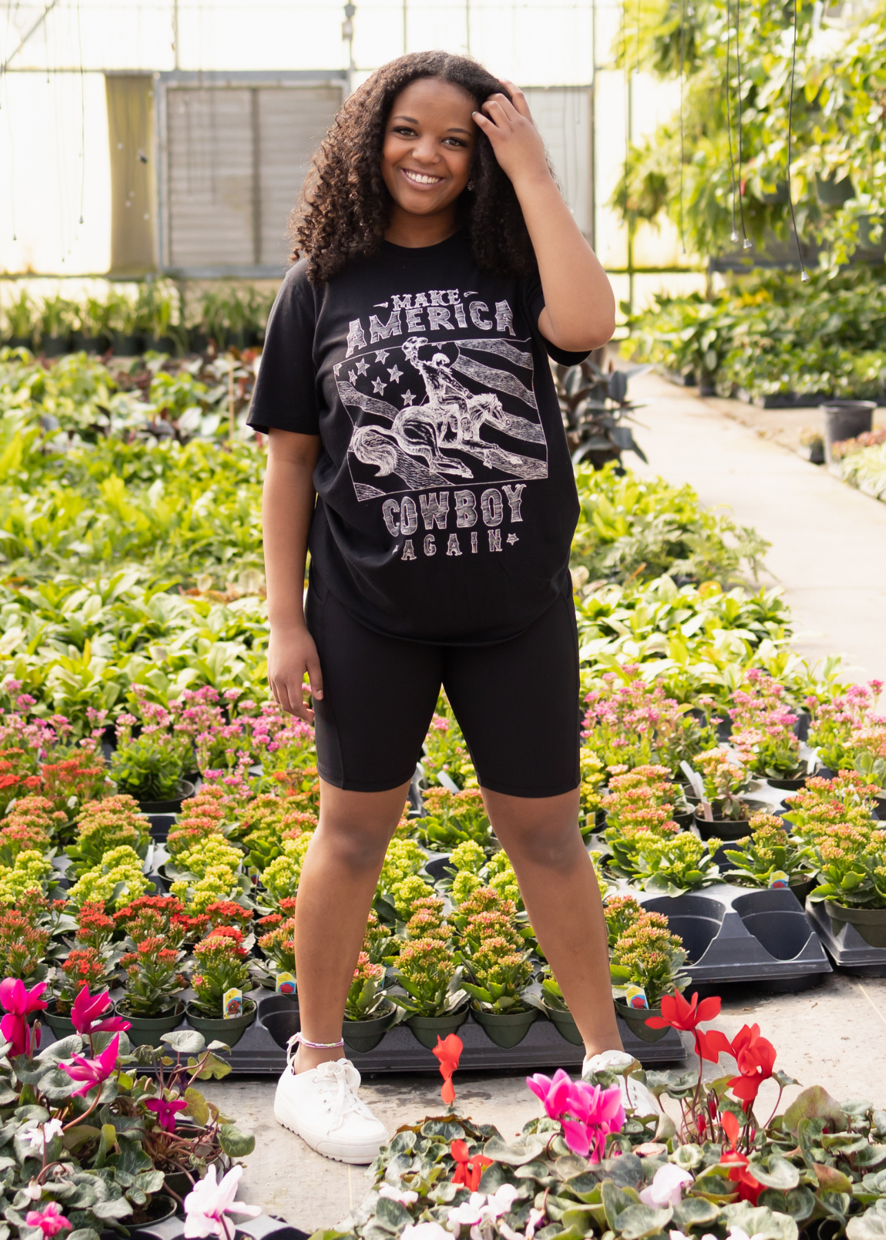 Short sleeve American cowboy black tee