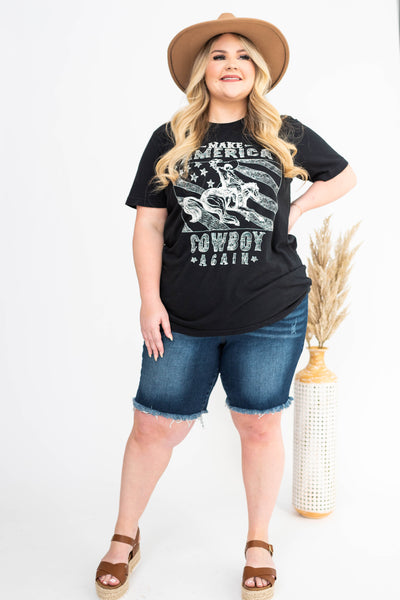 Short sleeve plus size cowboy black graphic tee