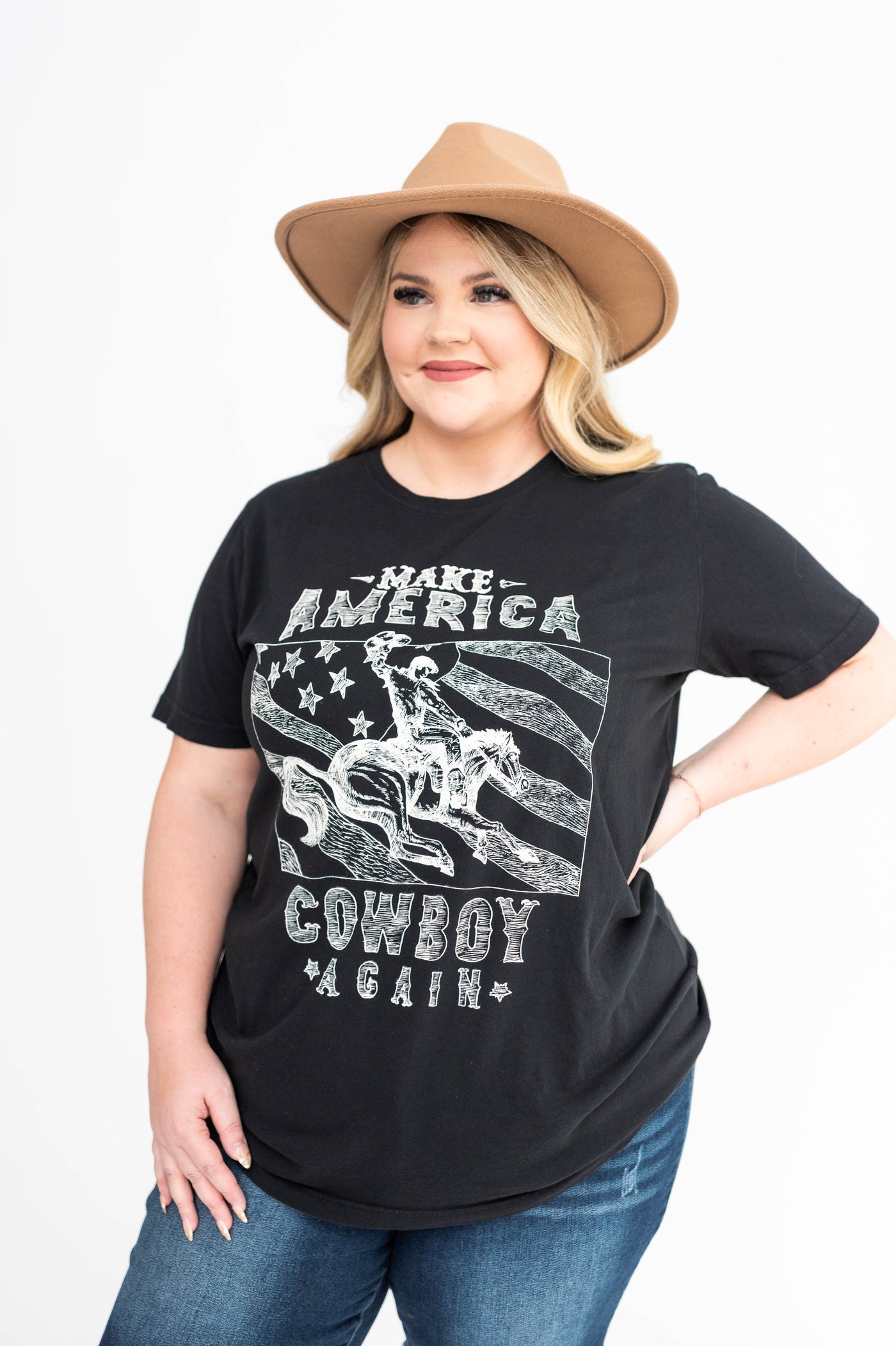 Short sleeve plus size cowboy black tee