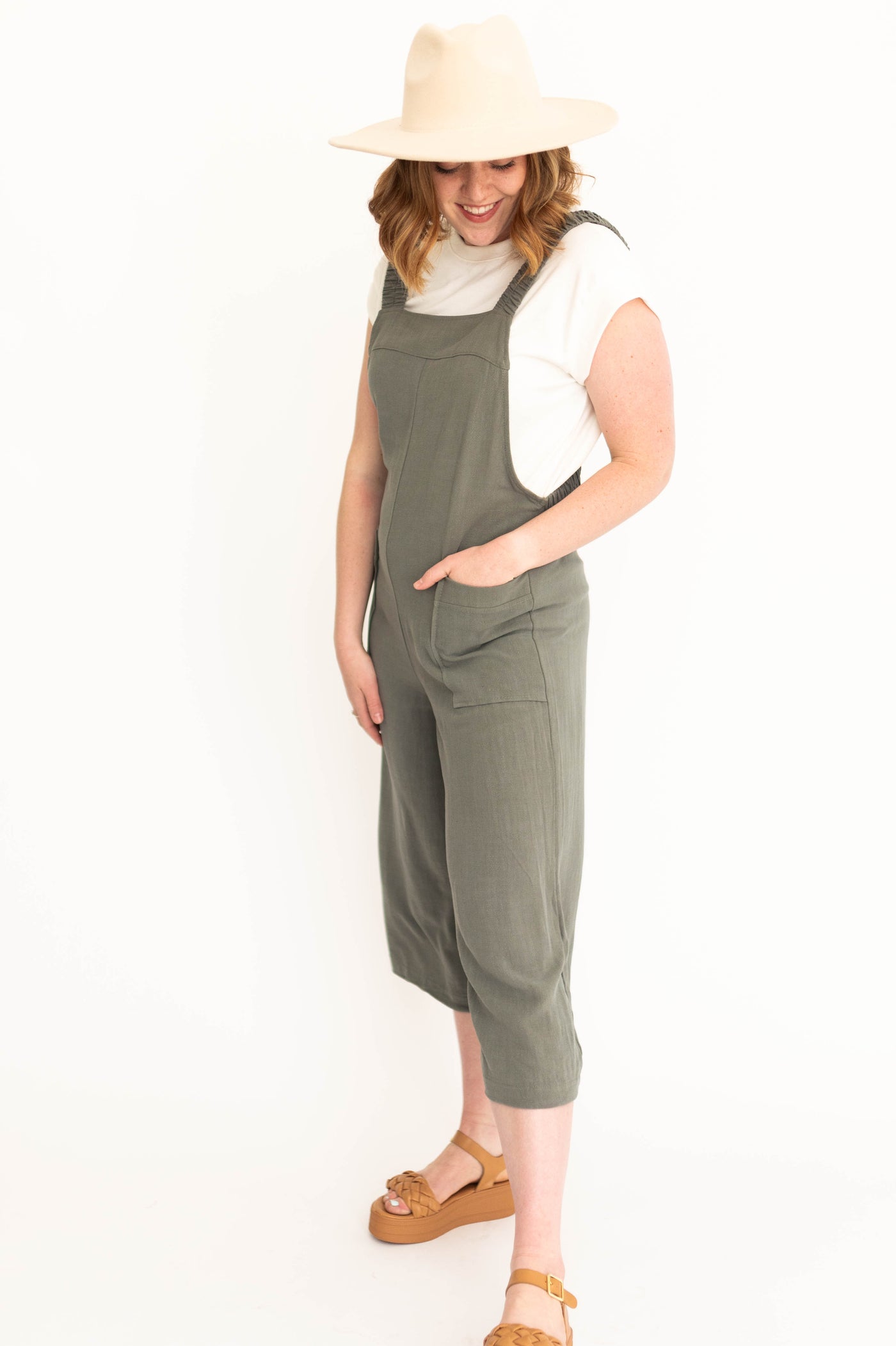 Dark sage jumpsuit capri length