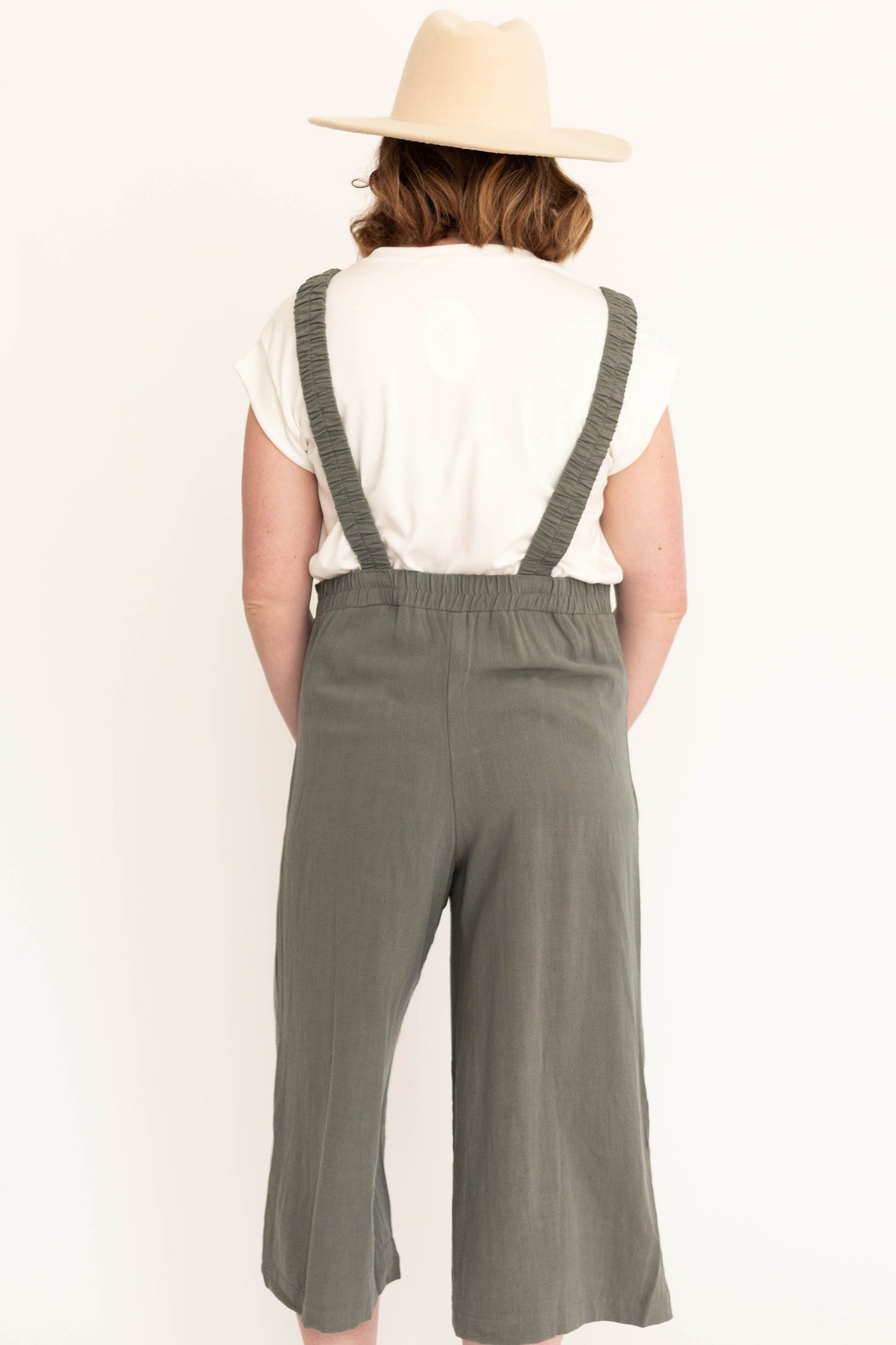 Dark sage jumpsuit with low back