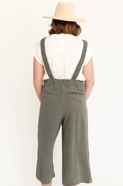 Dark sage jumpsuit with low back