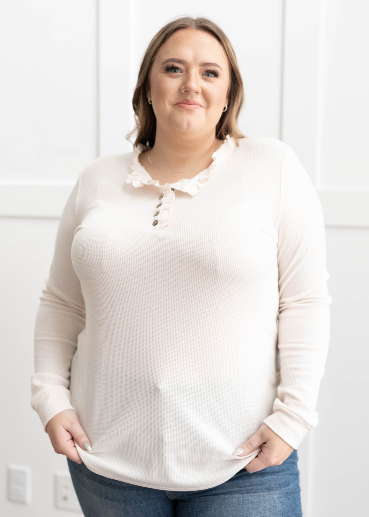 Plus size cream knit top