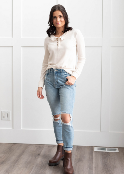 Long sleeve cream knit top