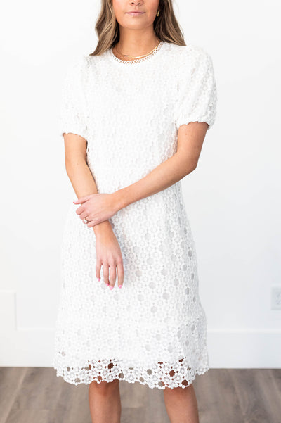 Short sleeve white lace dress
