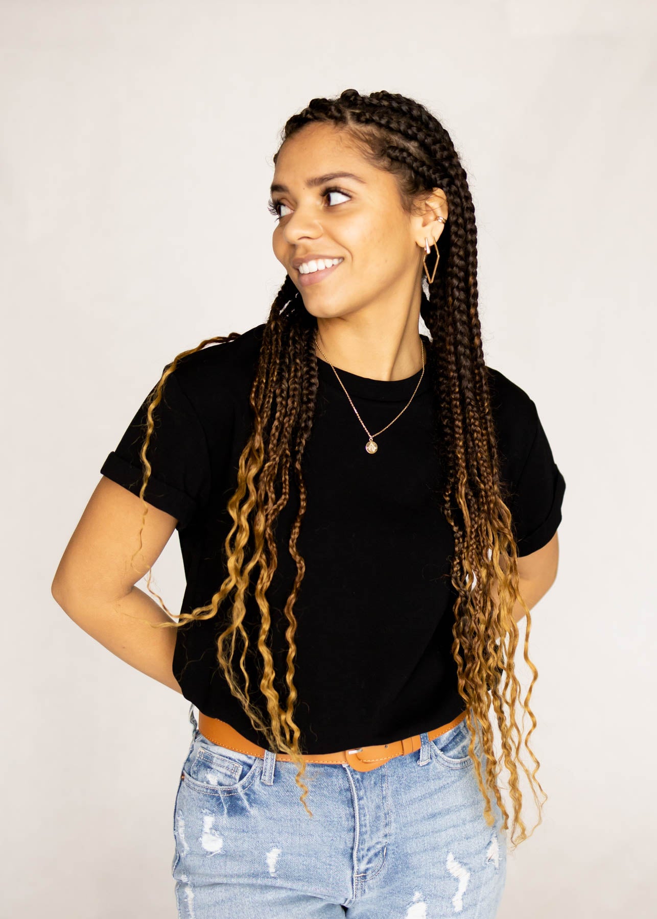 Rolled cuff black top tee shirt
