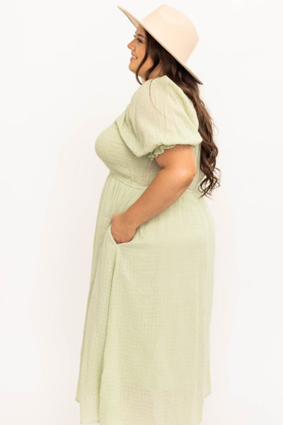 Side view light green plus size dress