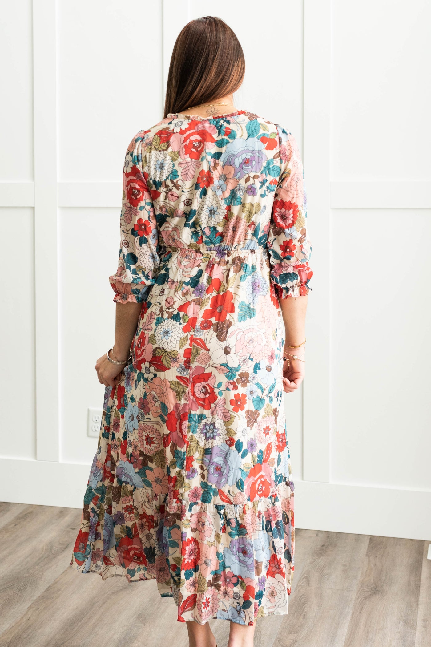 Back view of a floral dress