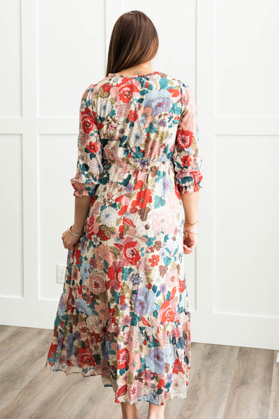 Back view of a floral dress