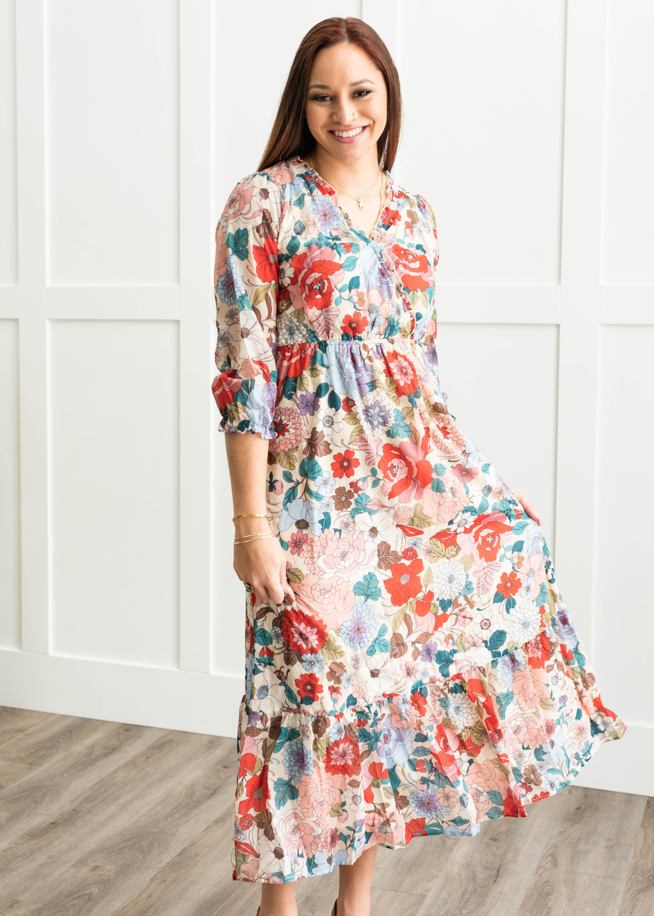 Floral dress with a v-neck