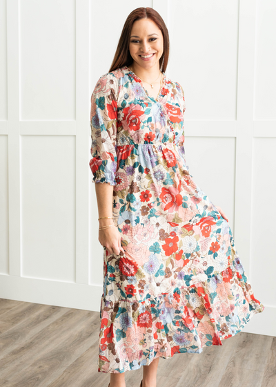Floral dress with a v-neck