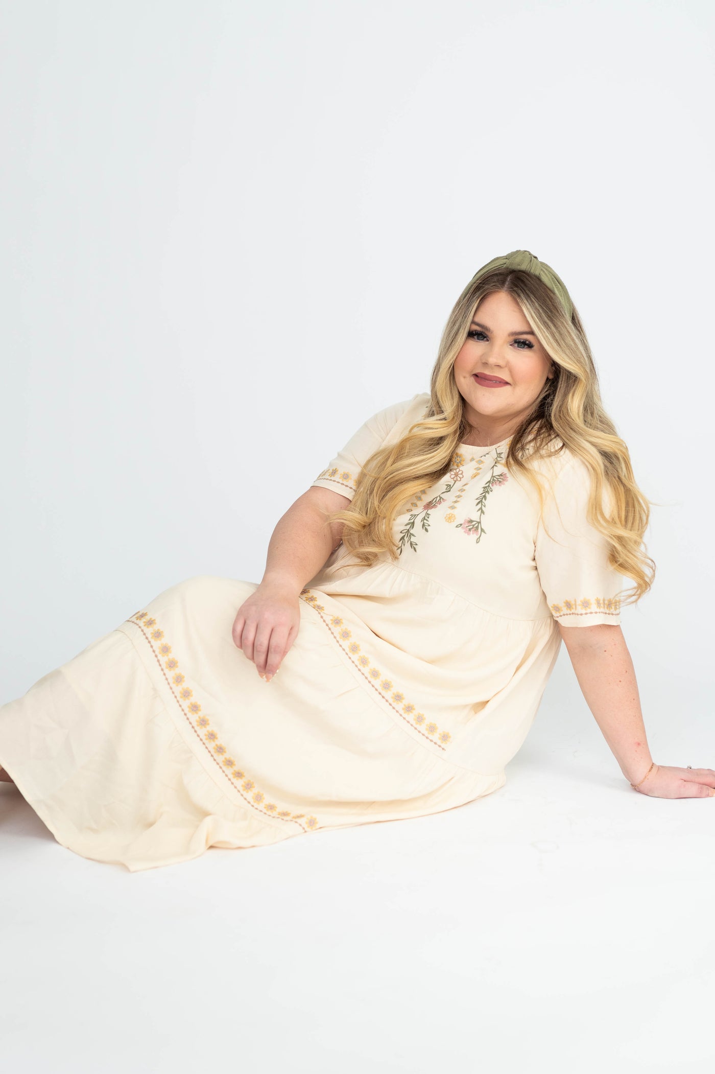 Plus size short sleeve cream dress