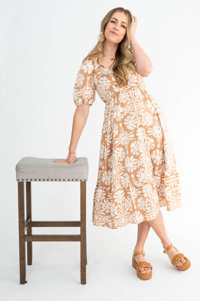 Taupe floral dress