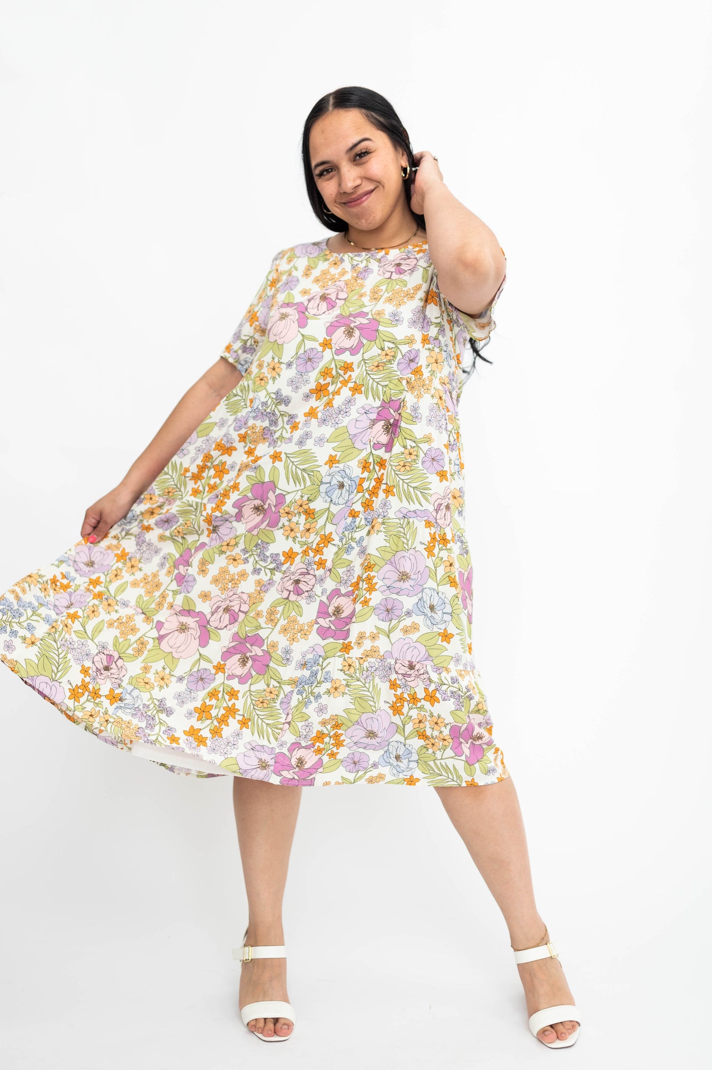 Short sleeve ivory floral dress