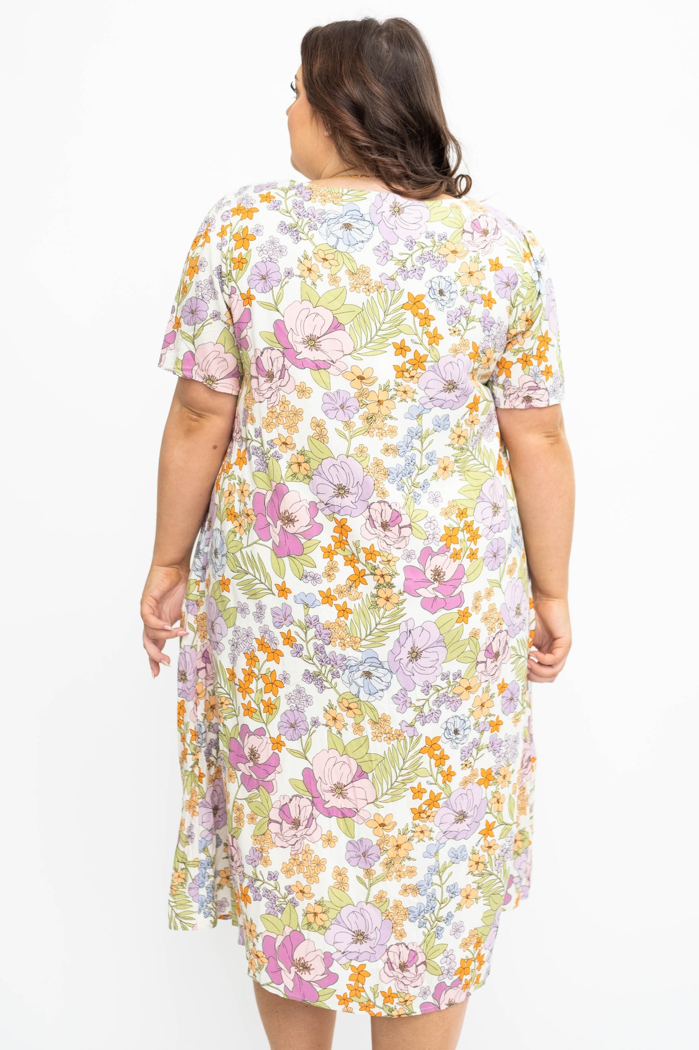Plus size back view ivory floral dress