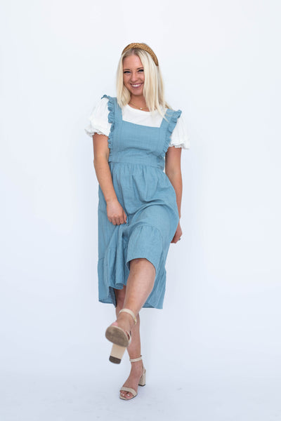 Blue jumper dress with pockets