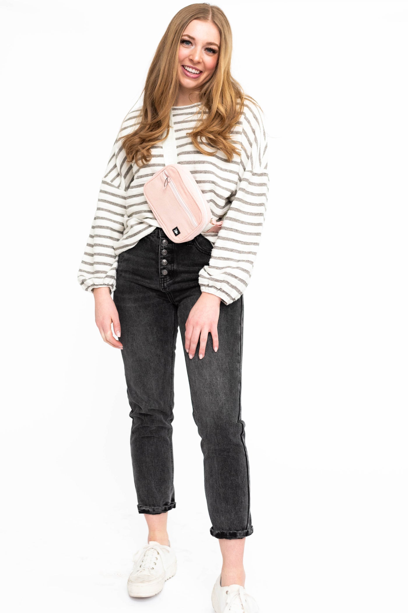 Striped long sleeve heather grey top