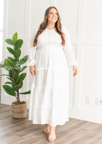 Evelina White Tiered Dress