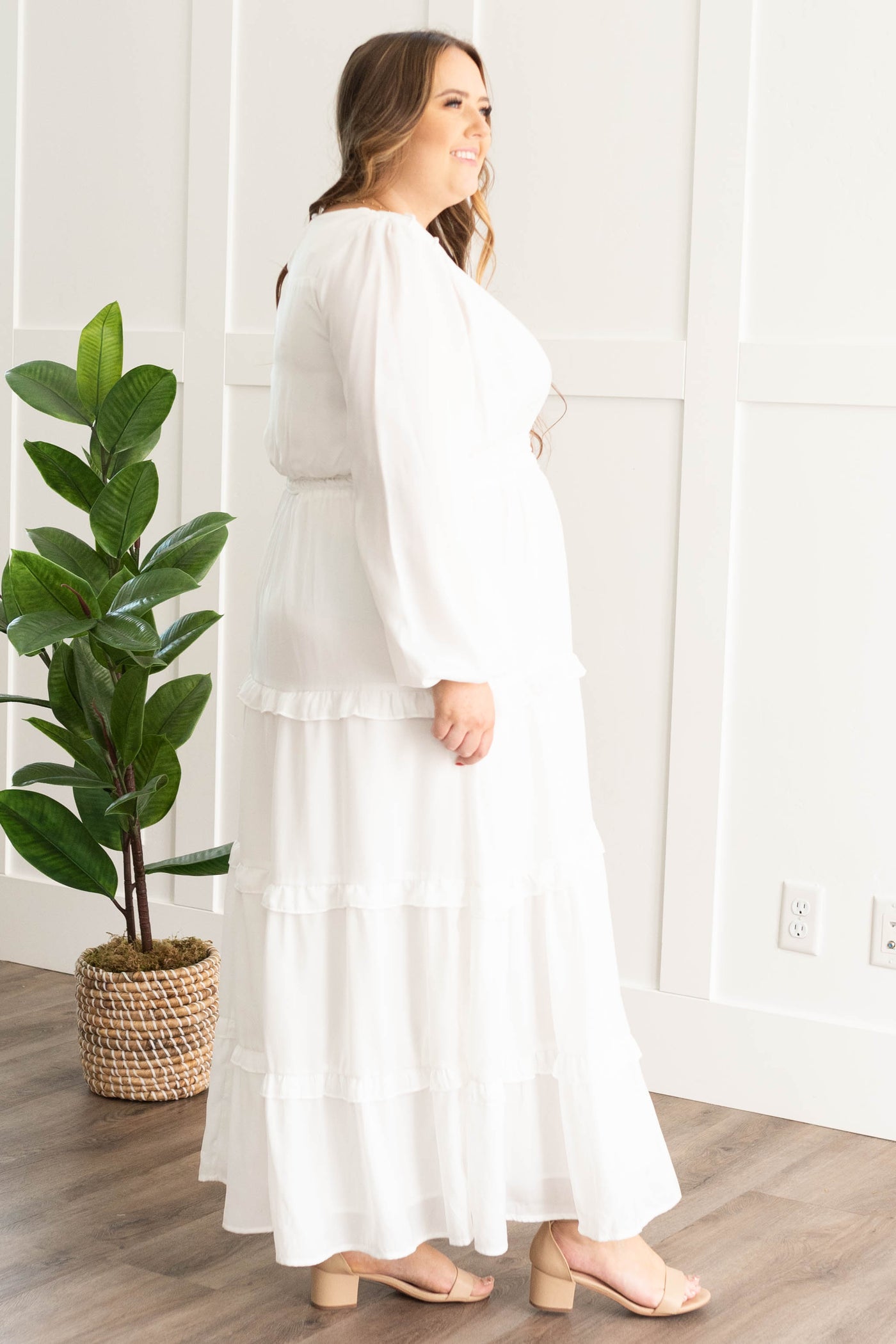 Evelina White Tiered Dress