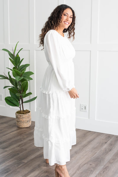 Evelina White Tiered Dress