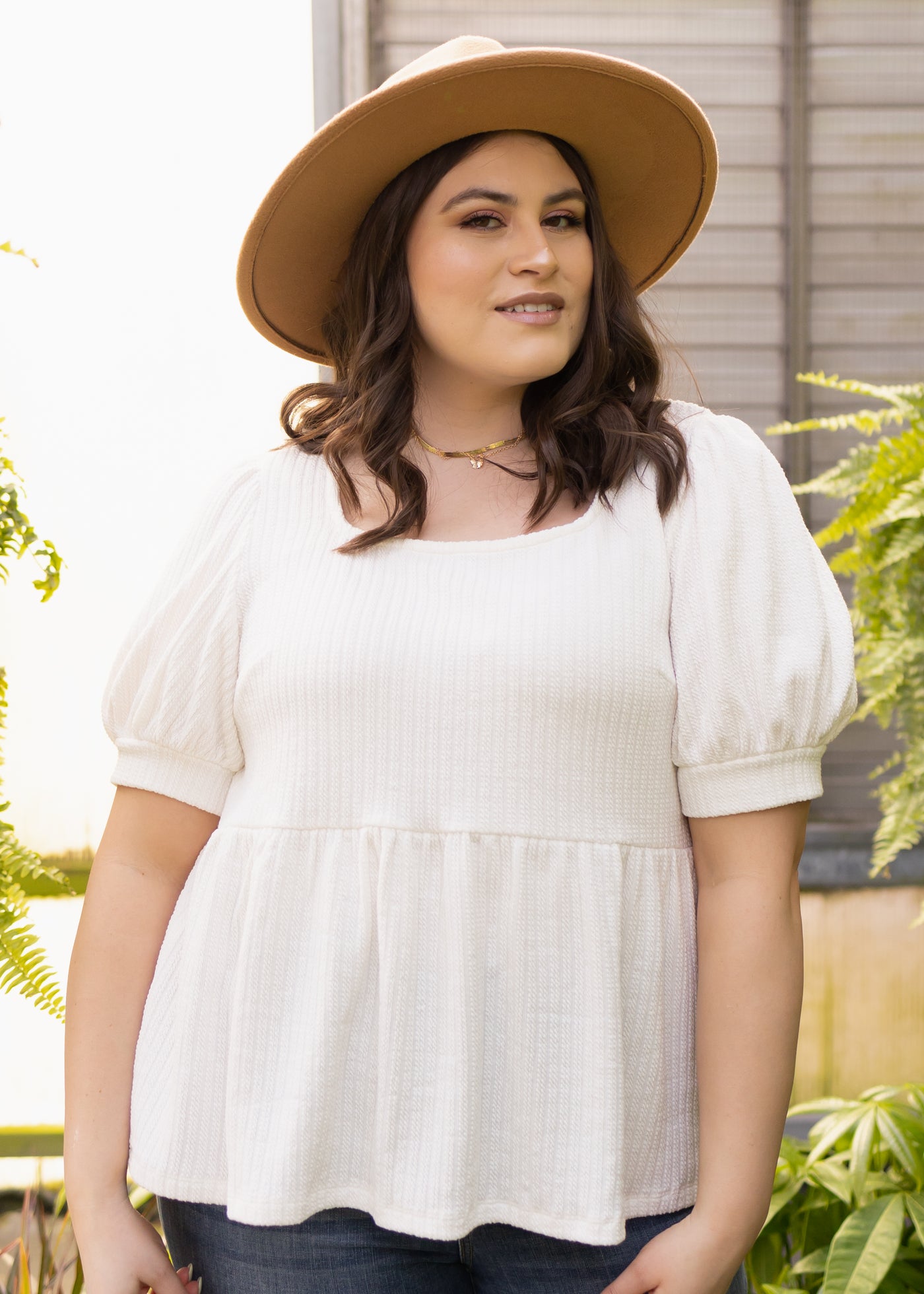 Plus size short sleeve ivory top
