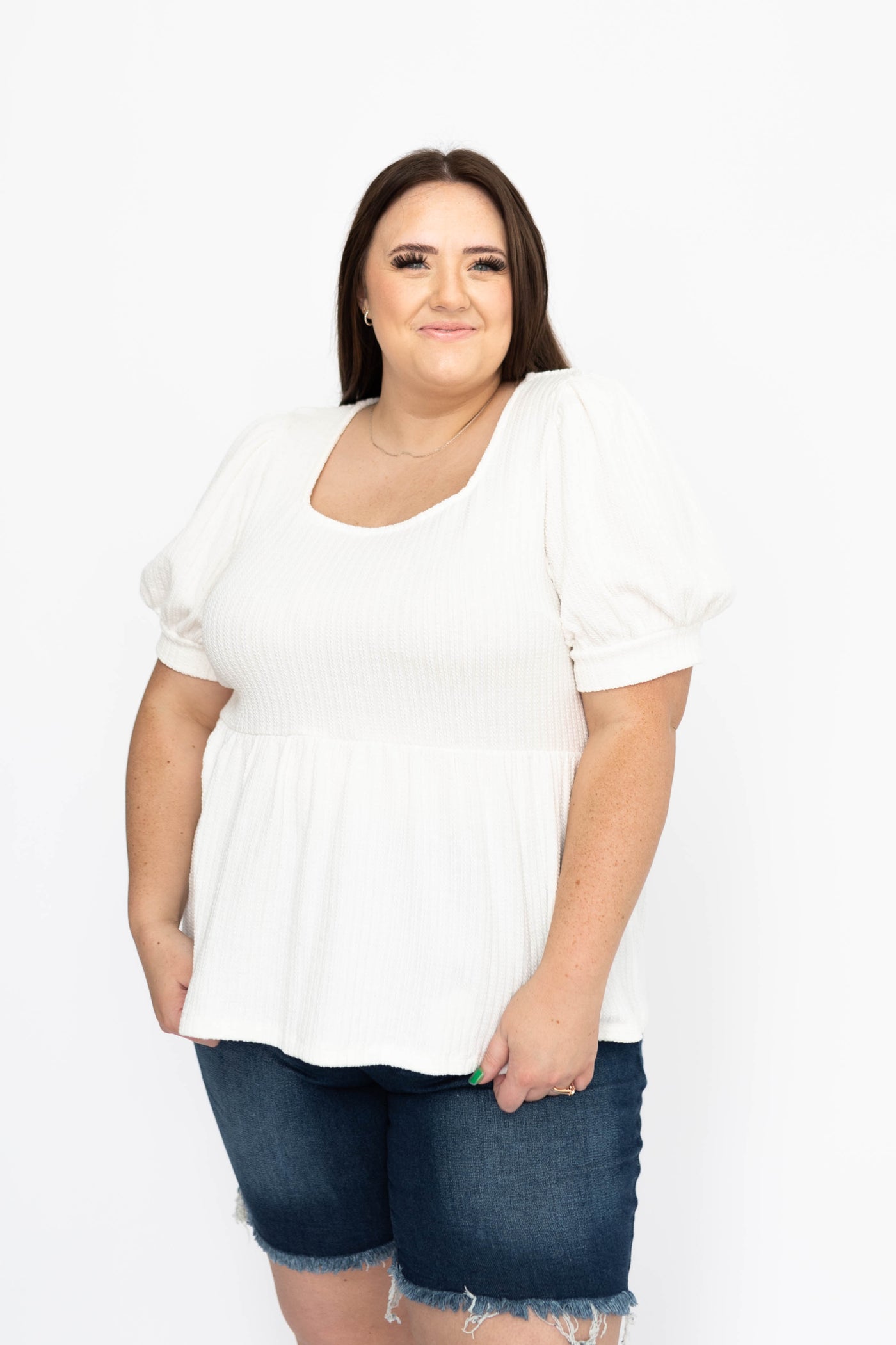 Short sleeve plus size ivory top