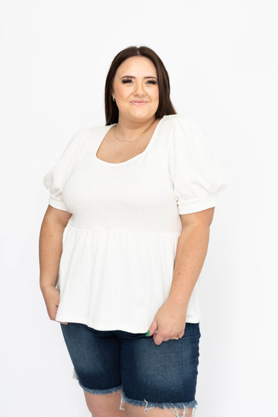 Short sleeve plus size ivory top