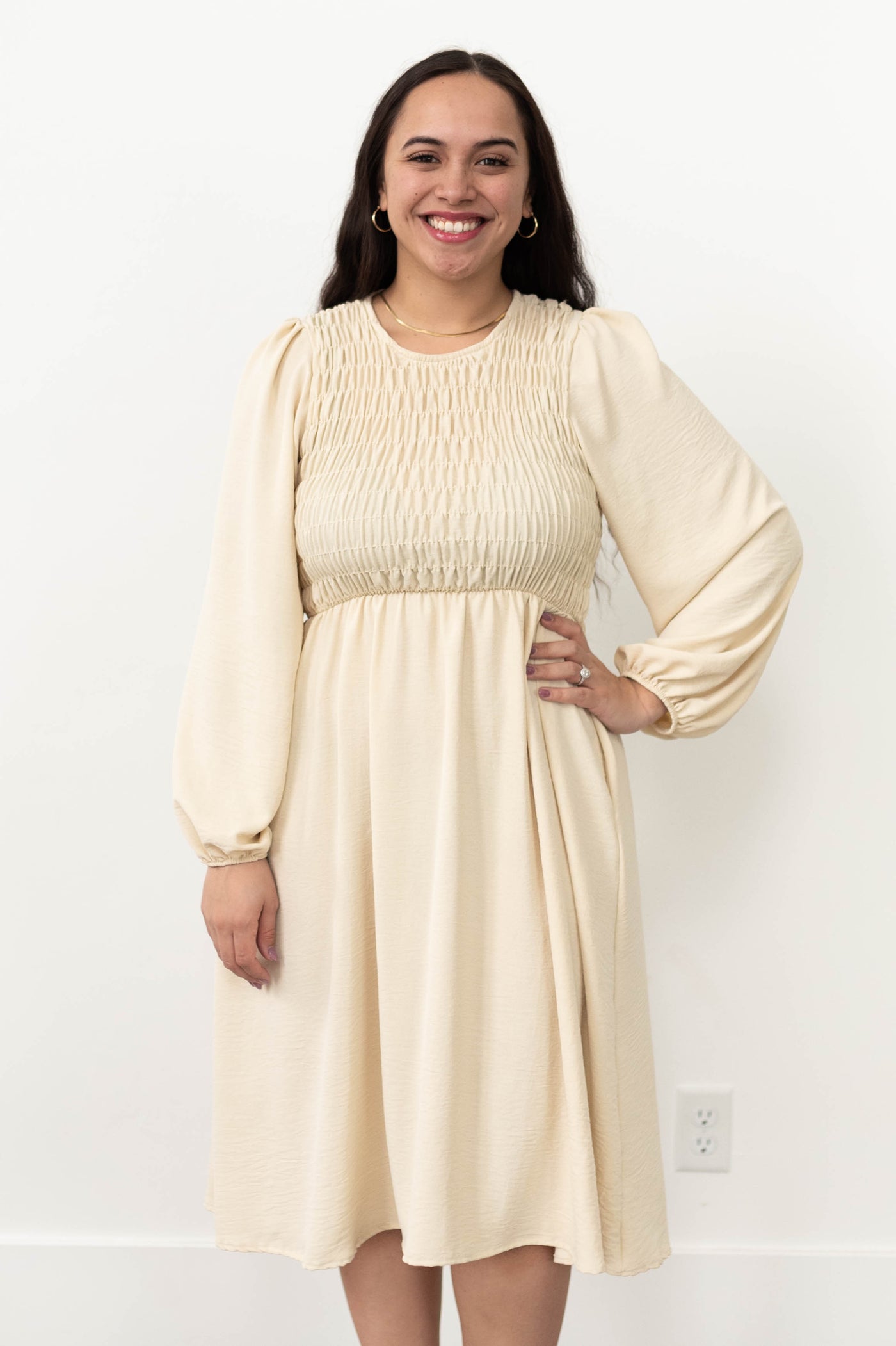 Long sleeve cream lace dress