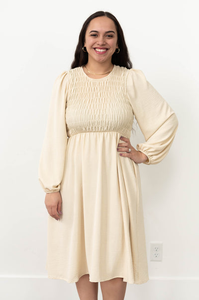 Long sleeve cream lace dress