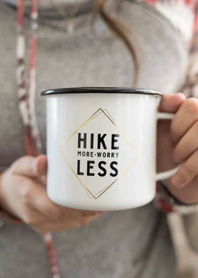 Hike More White Enamel Mug