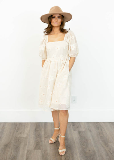 Short sleeve cream floral dress