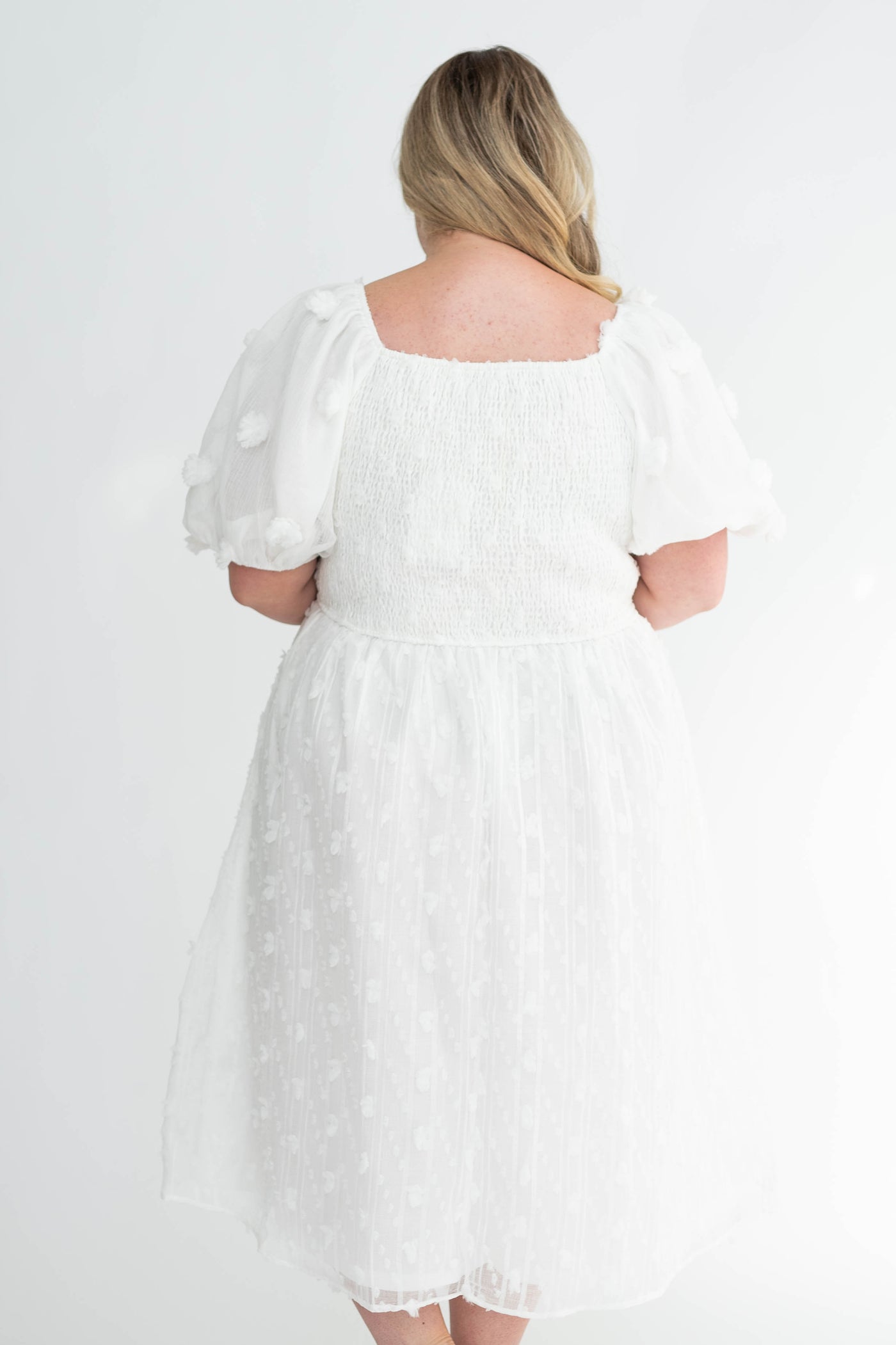 Back view of a 2x plus size white dress