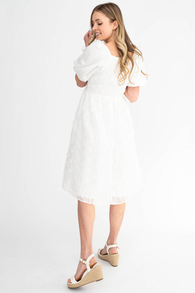 Short sleeve white dress with puff sleeves