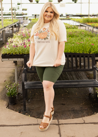 Plus size knee length army green biker shorts