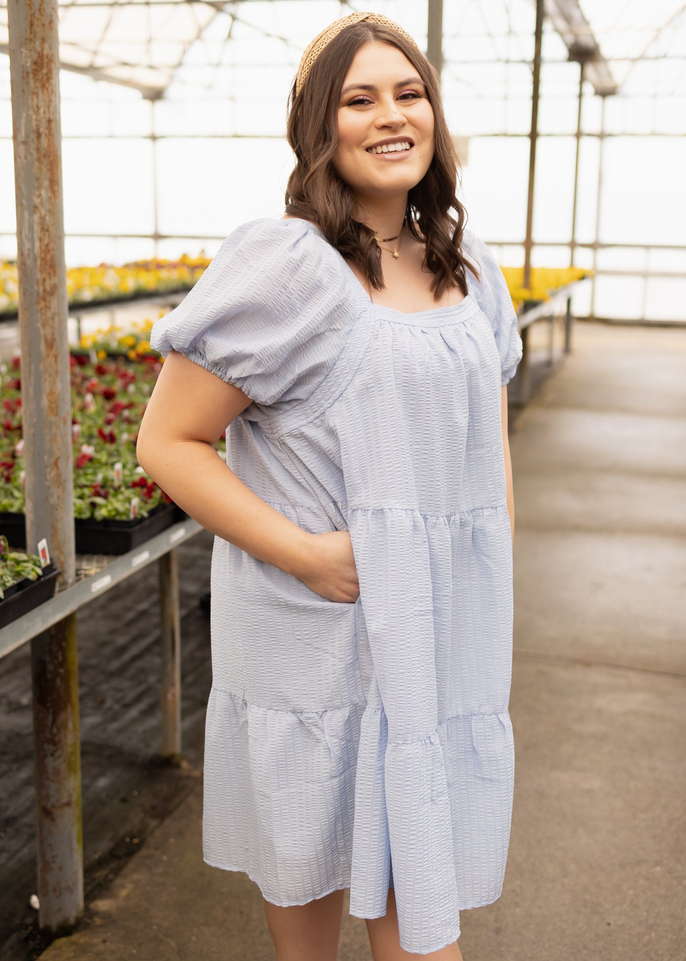 Plus size light blue dress with pockets
