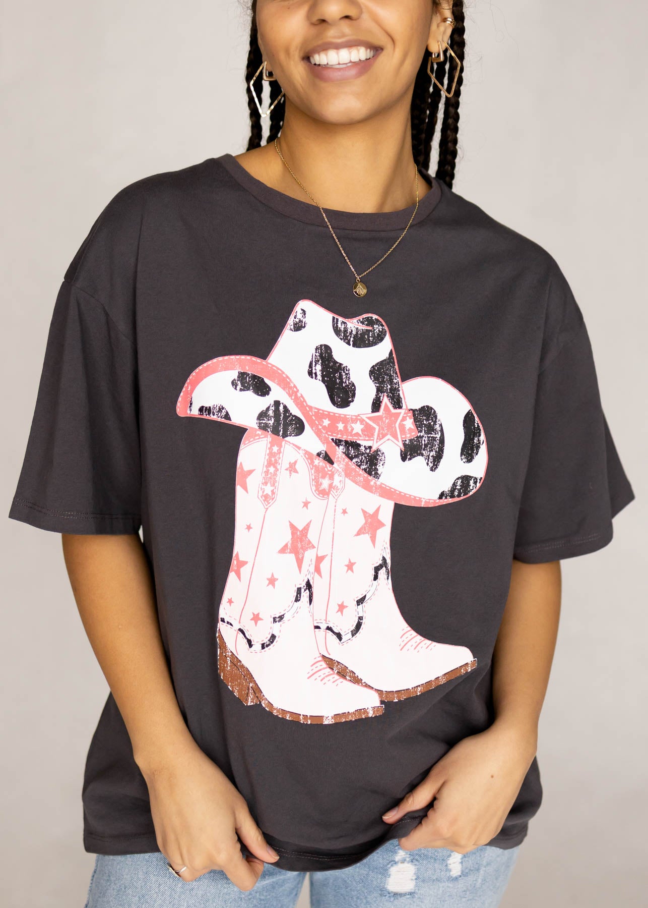 Short sleeve graphic tee charcoal top