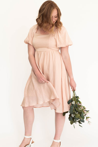 Short sleeve medium blush dress